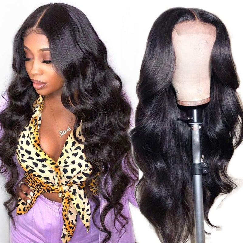Wingirl 13×5 Lace Front Human Hair Wigs for Women 12A HD Transparent Body Wave Lace Front Wigs Human Hair Pre Plucked Bleached Knots (22 Inch (Pack of 1), 220% 1B# Color)