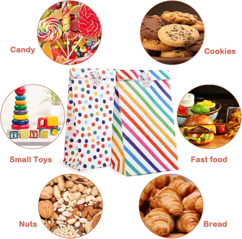 HASTHIP® 20Pcs Paper Gift Bags Candy Gift Bags Color Dots Strips Gift Bags with Stickers, Colorful Wooden Clips, Cute Tags, 10m Cotton Cord, Colorful Paper Gift Bag for Party Favor, Wedding Favor - Image 3