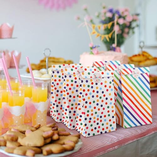 HASTHIP® 20Pcs Paper Gift Bags Candy Gift Bags Color Dots Strips Gift Bags with Stickers, Colorful Wooden Clips, Cute Tags, 10m Cotton Cord, Colorful Paper Gift Bag for Party Favor, Wedding Favor - Image 5