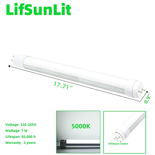 LifSunLit F15T8 LED Replacement Bulb,7W,5000K Daylight White,F15T8 LED Tube Light Rotatable End Caps,Frosted Cover,85-265VAC (120V 2Pack). - Image 3