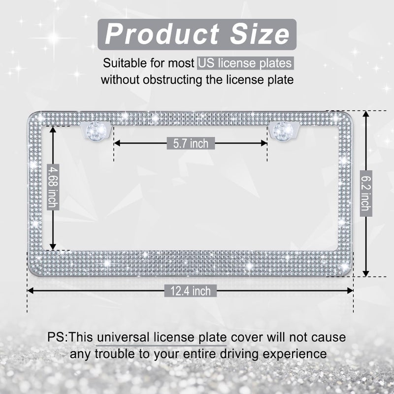 Amiss Bling License Plate Frame for Women, 2Pack Rhinestone Handcrafted Crystal Premium Stainless Steel, Stainless Steel Car Accessories with Diamond Sparkle Glitter Caps (White) - Image 2