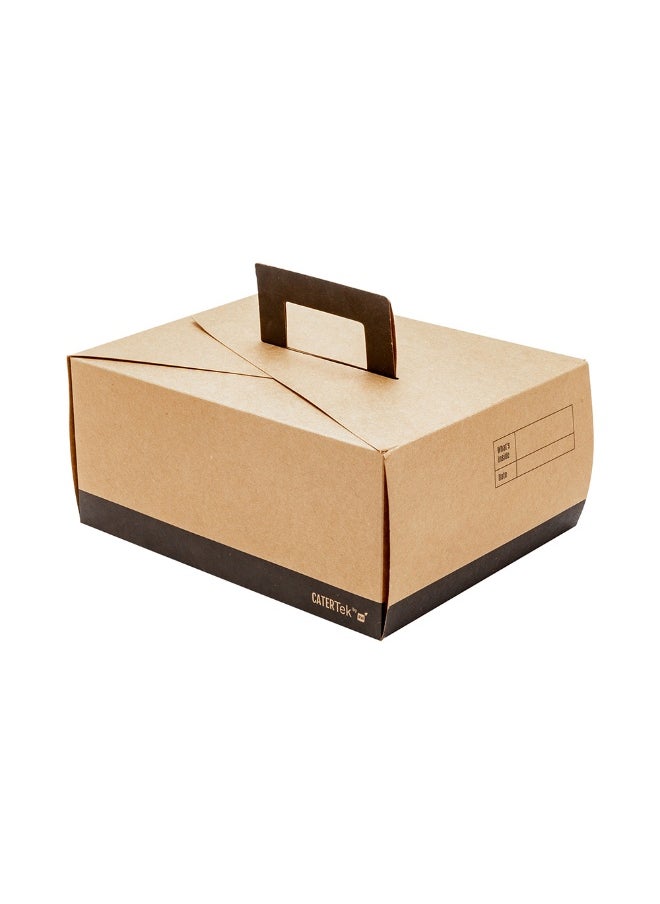 Restaurantware Cater Tek 9 x 7 x 4 Inch Disposable Lunch Boxes, 100 Deep Food Boxes - With Handle, Grease-Resistant, Kraft and Black Paper To Go Boxes, For Meals, Treats, Goodies, or Party Favors  - Image 1