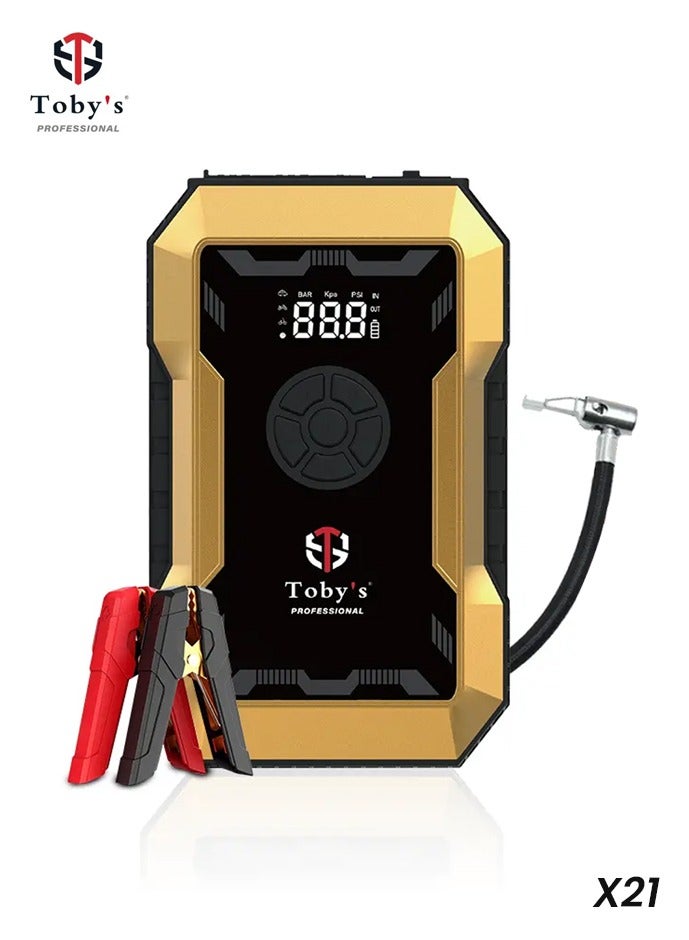 Toby's Toby's Professional X21 12V Jump Starter with Air Pump, PD 30W, for 5.0L Gas & 2.0L Diesel Engines, LED Display, Multifunction Car Emergency Tool  - Image 2