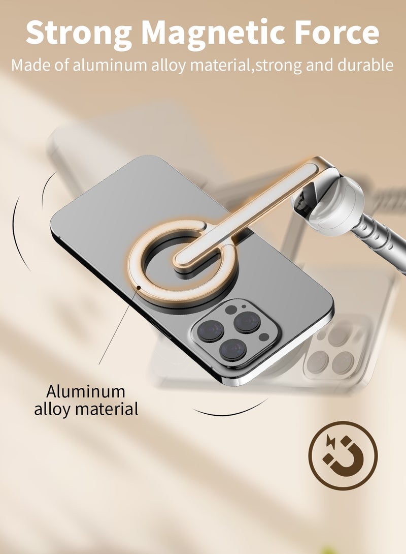 TONEOF 173cm/68in Magnetic Selfie Stick Tripod, Aluminum Strong Magnetic Phone Holder for Magsafe, 360° Rotatable Travel Phone Tripod Stand with Metal Ring&Rechargeable Remote for iPhone/Android-Beige Grey - Image 2