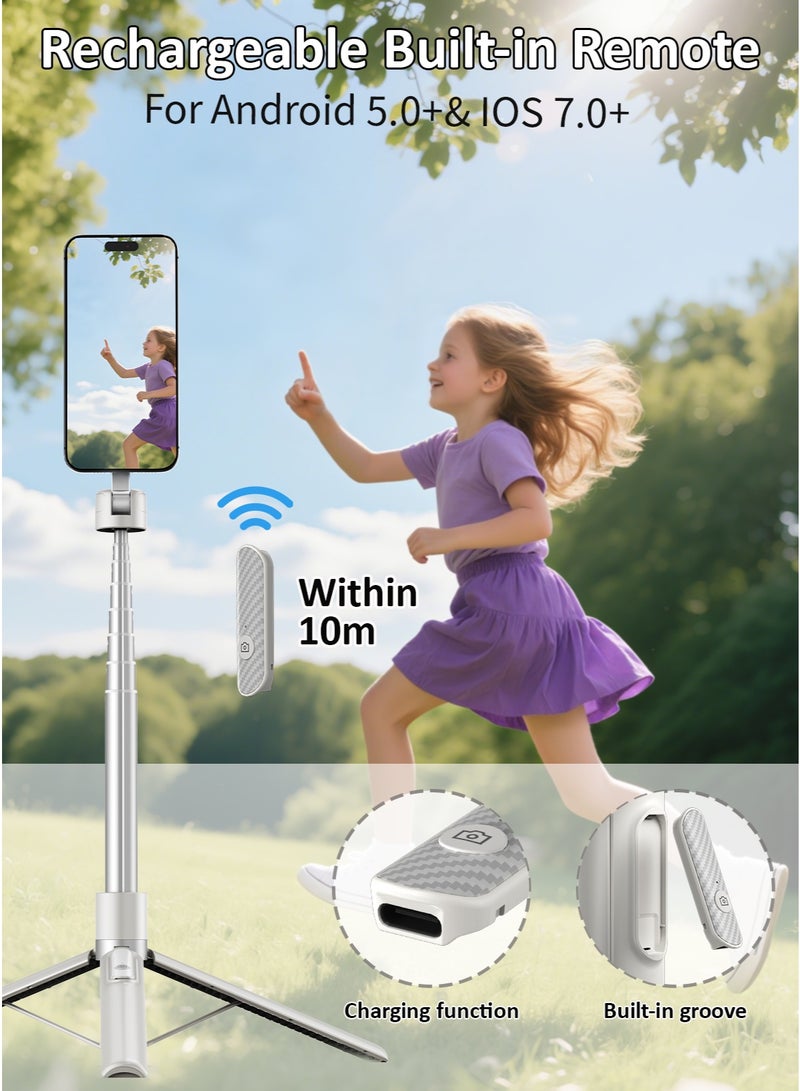 TONEOF 173cm/68in Magnetic Selfie Stick Tripod, Aluminum Strong Magnetic Phone Holder for Magsafe, 360° Rotatable Travel Phone Tripod Stand with Metal Ring&Rechargeable Remote for iPhone/Android-Beige Grey - Image 4