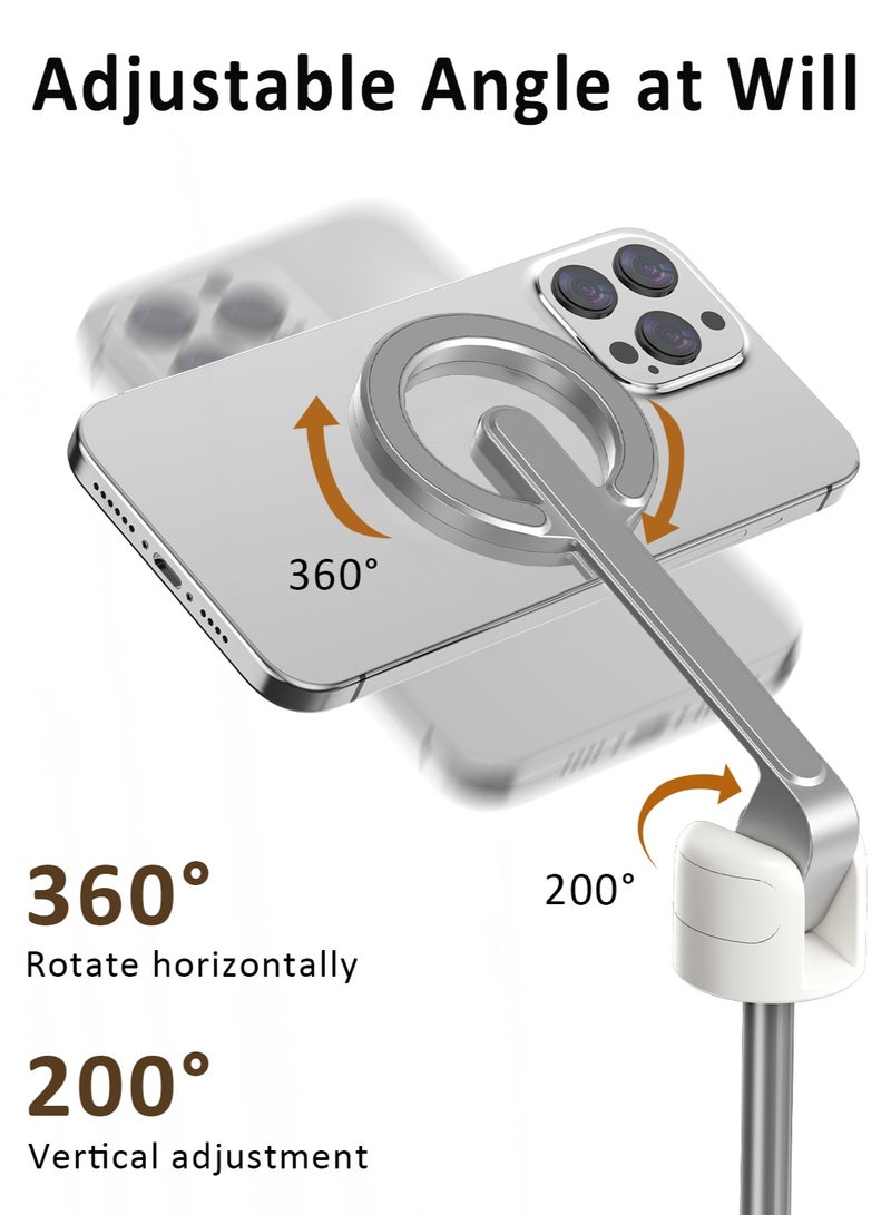 TONEOF 173cm/68in Magnetic Selfie Stick Tripod, Aluminum Strong Magnetic Phone Holder for Magsafe, 360° Rotatable Travel Phone Tripod Stand with Metal Ring&Rechargeable Remote for iPhone/Android-Beige Grey - Image 5