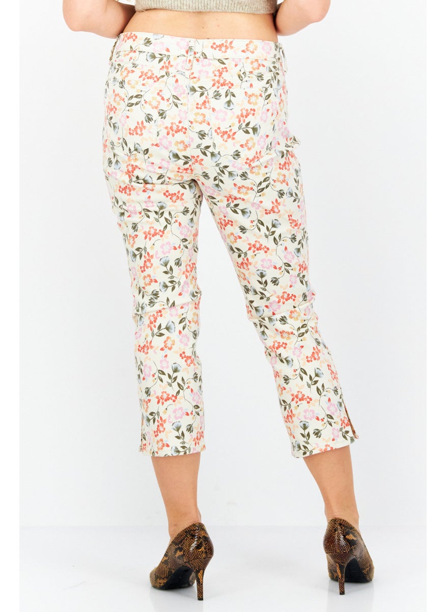 NYDJ - Women Regular Fit Floral Print Stretchable Capri Pant , Beige Combo - Image 1
