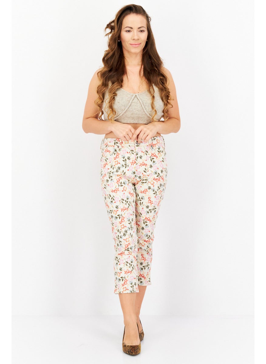 NYDJ - Women Regular Fit Floral Print Stretchable Capri Pant , Beige Combo - Image 1
