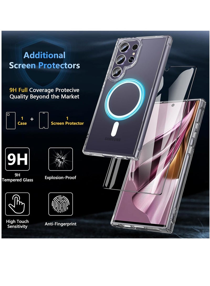 MUNTAQI Samsung S24 Ultra Case, [Samsung Galaxy S24 Ultra Case w/Screen Protector] Magnetic Shockproof Drop Protective Translucent Matte Back Phone Bumper Cover,Clear - Image 2