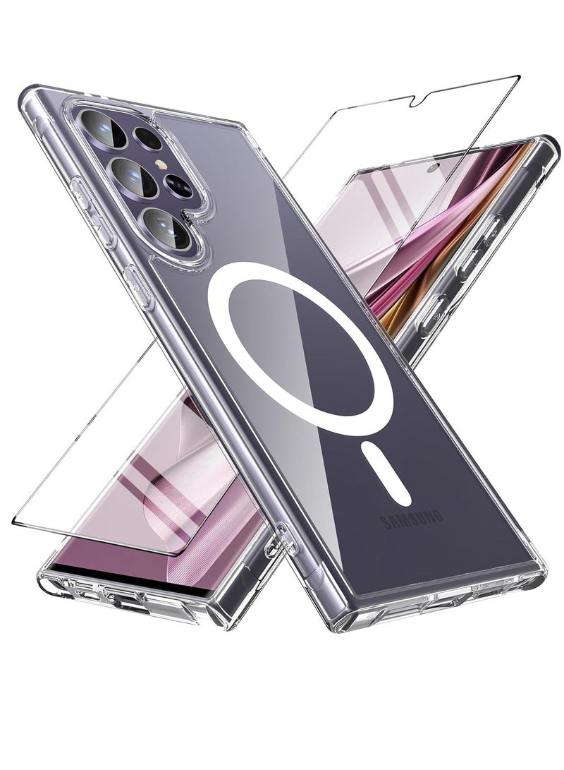 MUNTAQI Samsung S24 Ultra Case, [Samsung Galaxy S24 Ultra Case w/Screen Protector] Magnetic Shockproof Drop Protective Translucent Matte Back Phone Bumper Cover,Clear - Image 1