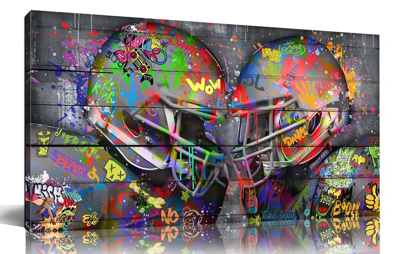 SIXTTART Graffiti Rugby Sports Posters Canvas WallArt American Football Sport For Boys Room Wall Decor Football Poster Ready To Hang Size 40 x 20