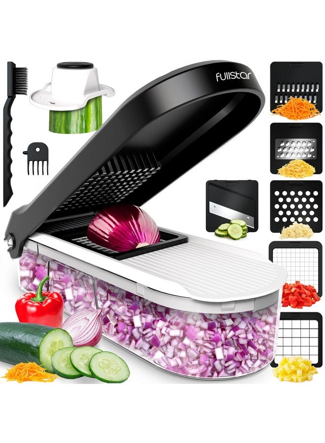 فل ستار مفرمة خضراوات فولستار، قطاعة ماندولين - مبشرة جبن، مفرمة طعام مع حاوية، أدوات مطبخ، أساسيات منزلية (6 في 1، أبيض/أسود) - Image 1