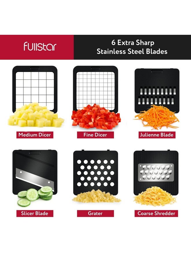 فل ستار مفرمة خضراوات فولستار، قطاعة ماندولين - مبشرة جبن، مفرمة طعام مع حاوية، أدوات مطبخ، أساسيات منزلية (6 في 1، أبيض/أسود) - Image 2