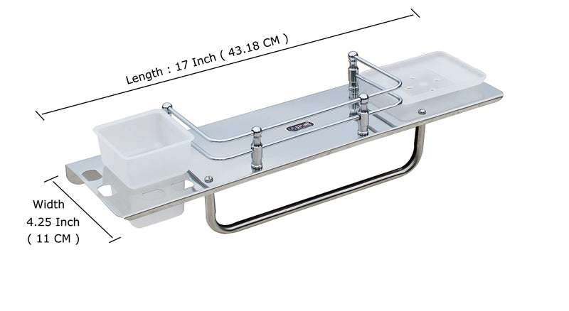 STONE STONE Stainless Steel 5 in 1 Multipurpose Bathroom Shelf with Soap Case and Tumbler Holder- Bathroom Rack - Soap Dish -Toothbrush Holder - Towel Hanger Rod - Bathroom Accessories (17 Inch) - Image 2