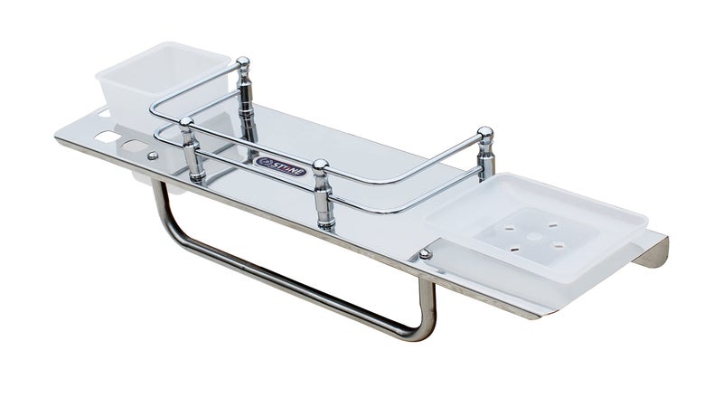 STONE STONE Stainless Steel 5 in 1 Multipurpose Bathroom Shelf with Soap Case and Tumbler Holder- Bathroom Rack - Soap Dish -Toothbrush Holder - Towel Hanger Rod - Bathroom Accessories (17 Inch) - Image 3