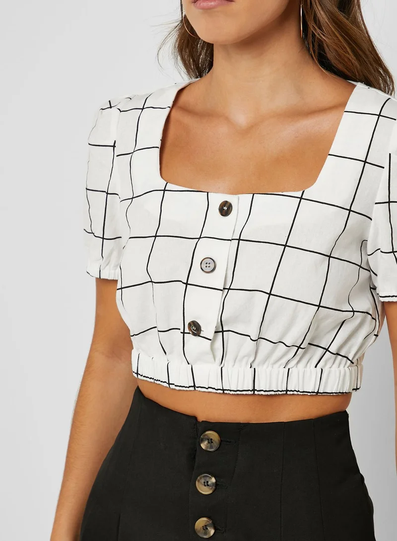 ELLA Checked Button Front Crop Top