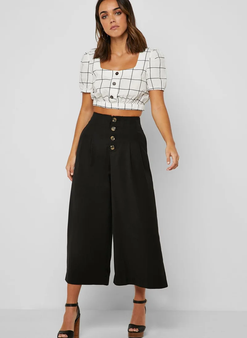 ELLA Checked Button Front Crop Top