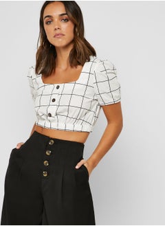 ELLA Checked Button Front Crop Top  - Image 1