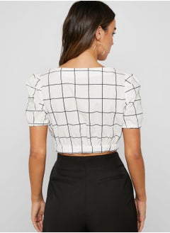 ELLA Checked Button Front Crop Top  - Image 2