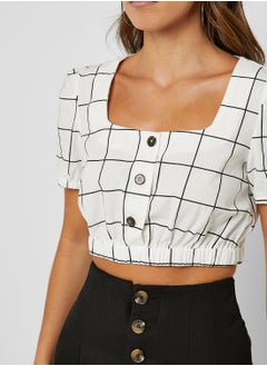 ELLA Checked Button Front Crop Top  - Image 3
