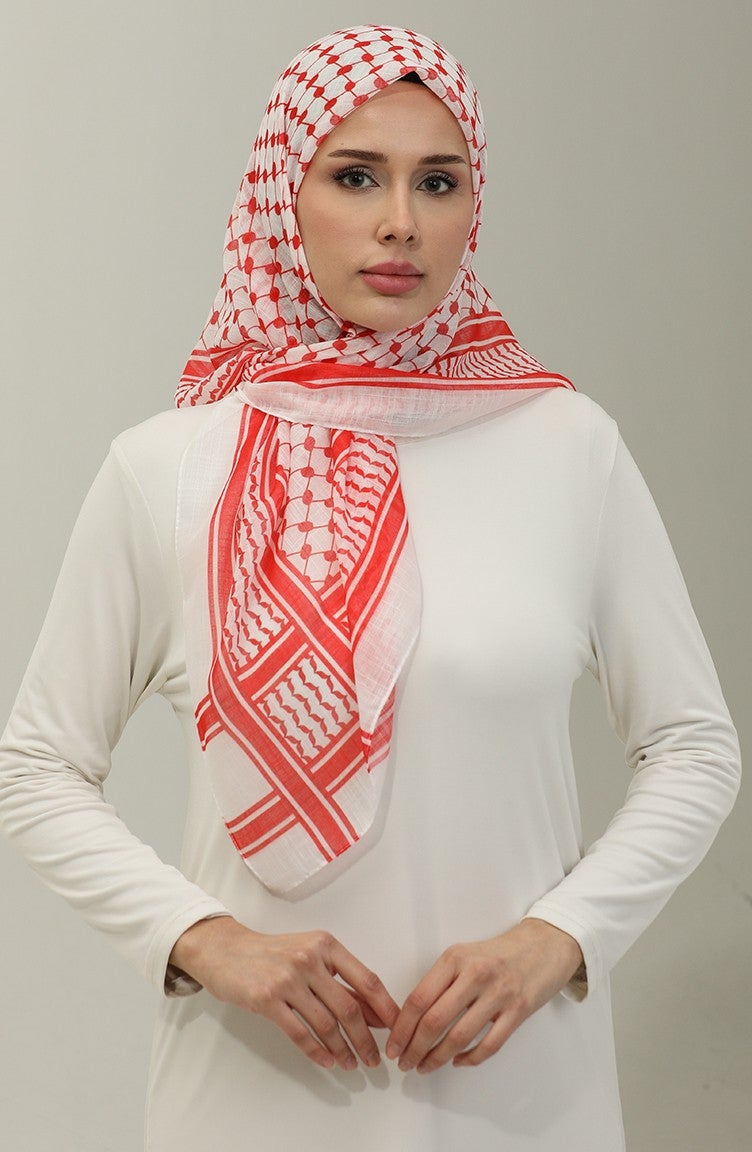 Sefa Merve Palestinian Keffiyeh Scarf 1001-04 Red  - Image 1