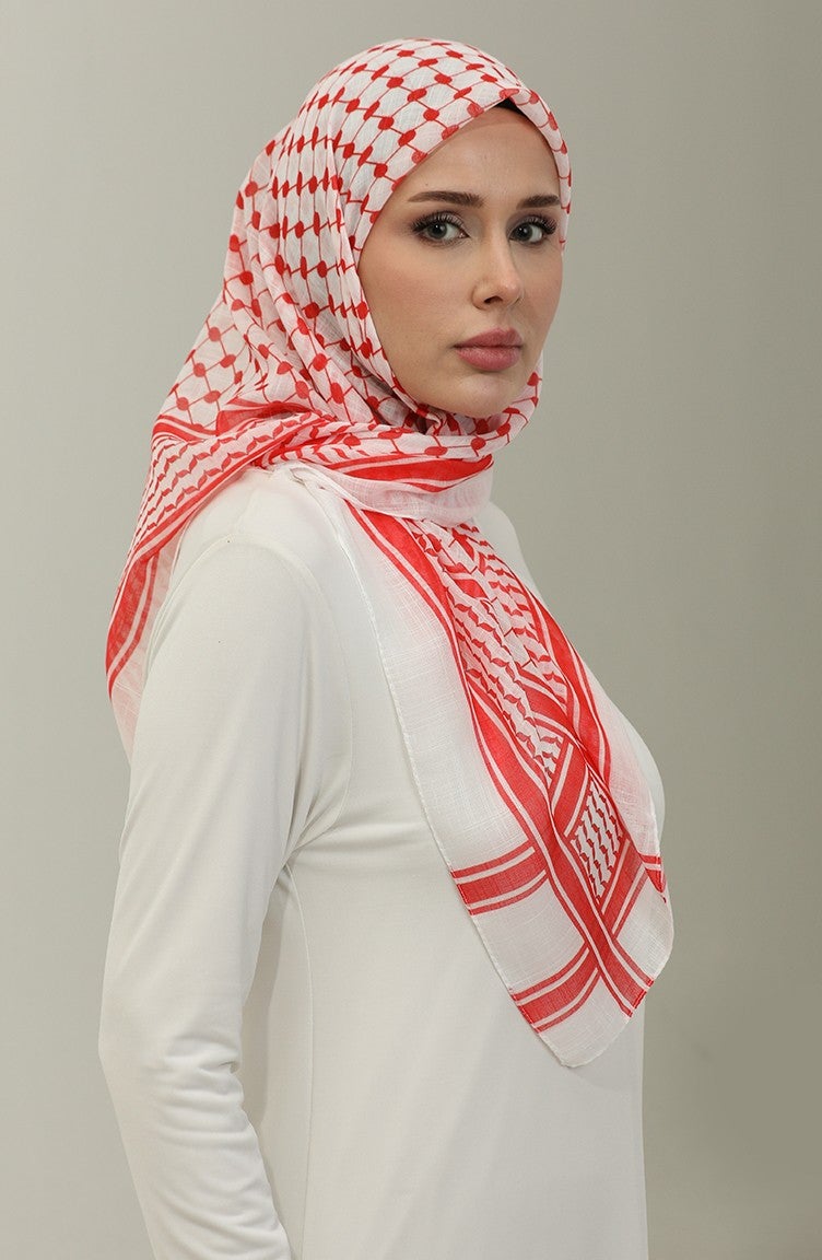 Sefa Merve Palestinian Keffiyeh Scarf 1001-04 Red  - Image 4