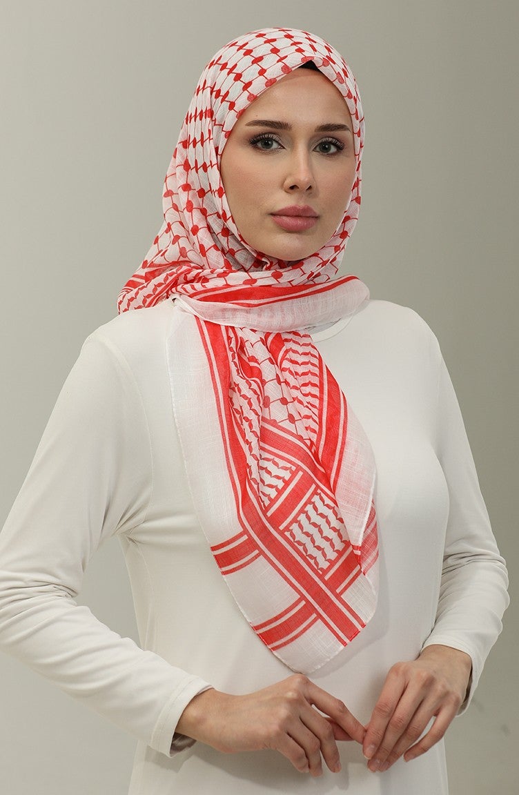 Sefa Merve Palestinian Keffiyeh Scarf 1001-04 Red  - Image 3