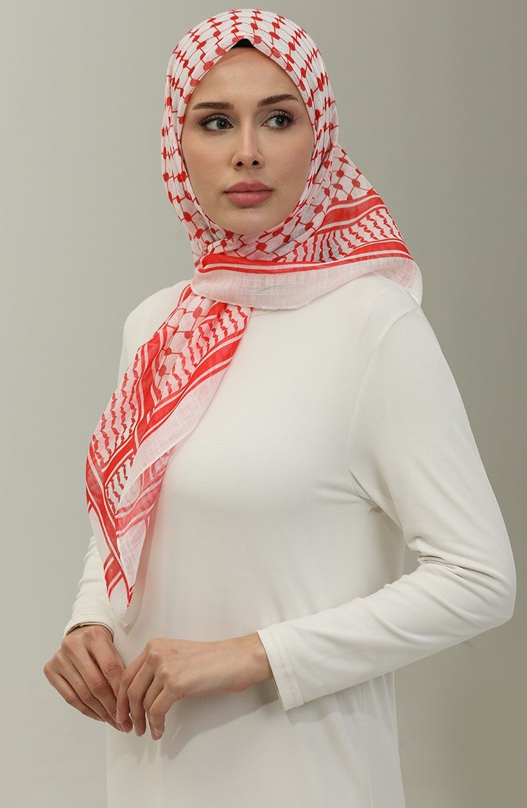 Sefa Merve Palestinian Keffiyeh Scarf 1001-04 Red  - Image 2