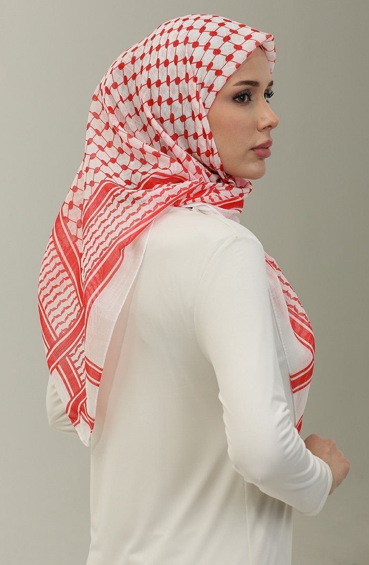 Sefa Merve Palestinian Keffiyeh Scarf 1001-04 Red  - Image 5