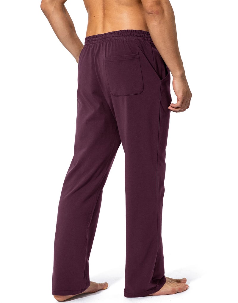 Pudolla Men's Cotton Yoga Sweatpants Athletic Lounge Pants Open Bottom Casual Jersey Pants for Men with Pockets (Wine Red Large) - Image 3