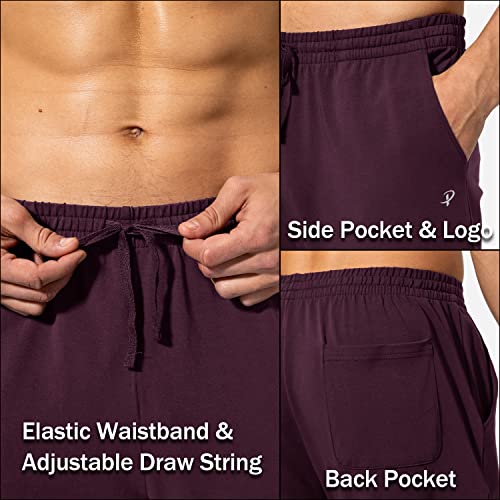 Pudolla Men's Cotton Yoga Sweatpants Athletic Lounge Pants Open Bottom Casual Jersey Pants for Men with Pockets (Wine Red Large) - Image 5