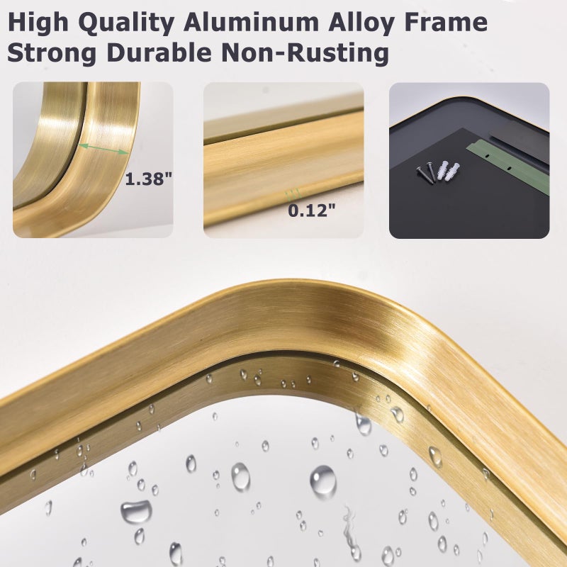Easly 30 x 22 Inch Gold Bathroom Mirror for Wall,Aluminum Alloy Frame Rectangular Wall Mounted Mirror for Farmhouse Decor Horizontal or Vertical Ideal for Bedroom, Living Room - Image 4
