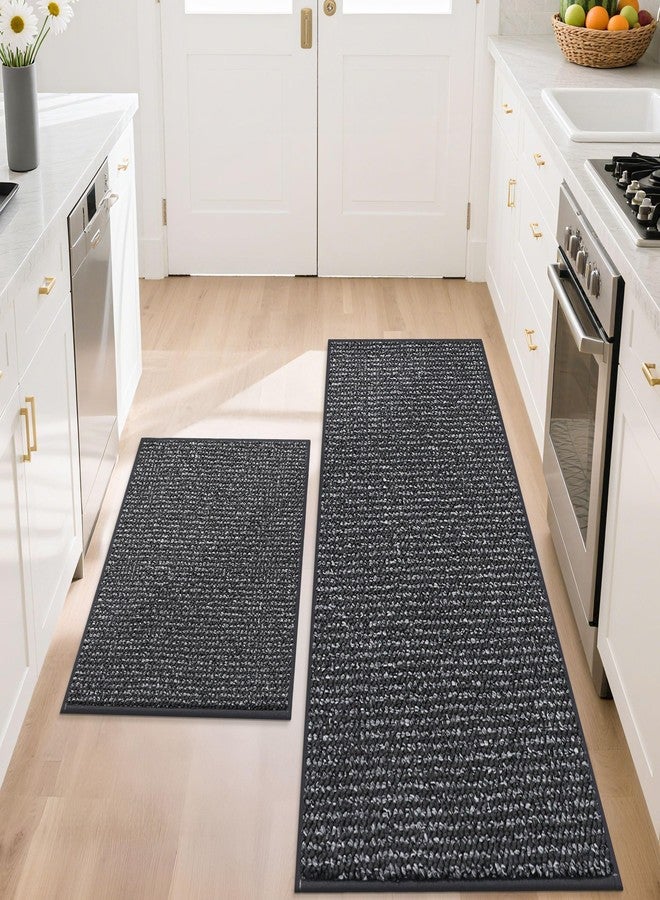 BEQHAUSE Kitchen Rugs and Mats Set of 2, Non Skid Washable Absorbent Kitchen Runner Rug with TPR Backing for Kitchen,Front of Sink,Laundry (Dark Grey, 20"x32"+20"x48") - Image 1