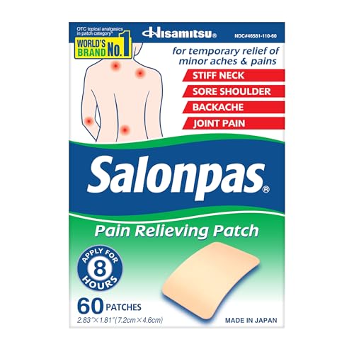 Salonpas Pain Relieving Patch for Back, Neck, Shoulder, Knee Pain and Muscle Soreness - 8 Hour Pain Relief - 60 Count - Image 1