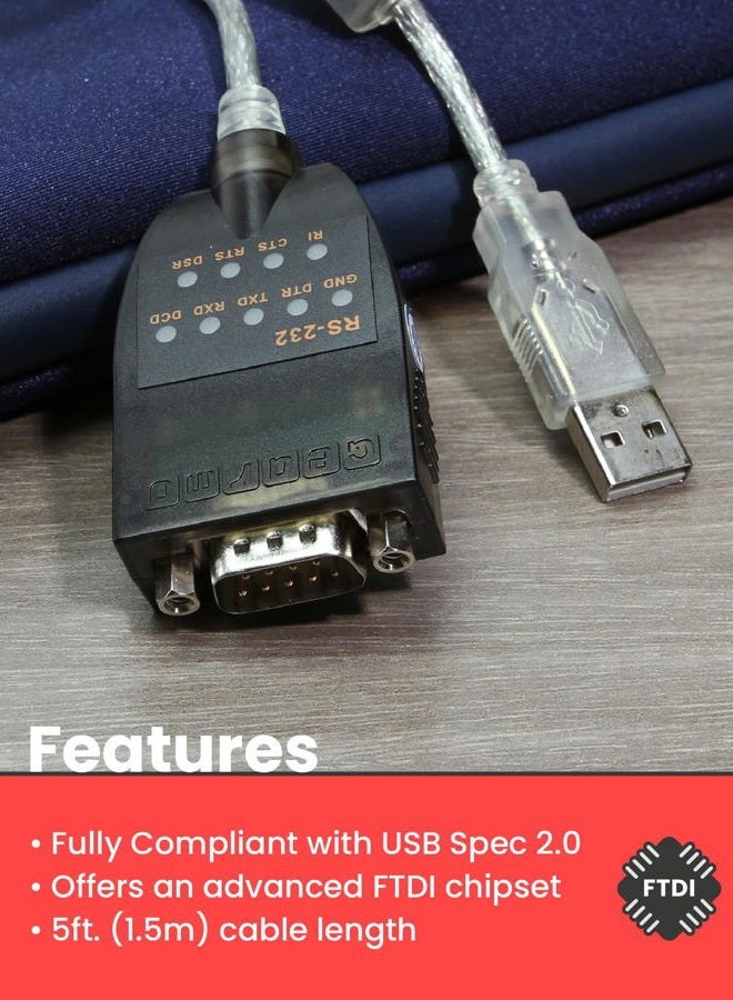 Gearmo FTDI2-LED USB RS-232 Serial Adapter with LED Indicators Windows 10, 8, 7, Vista, XP, 2000 Support - Image 3