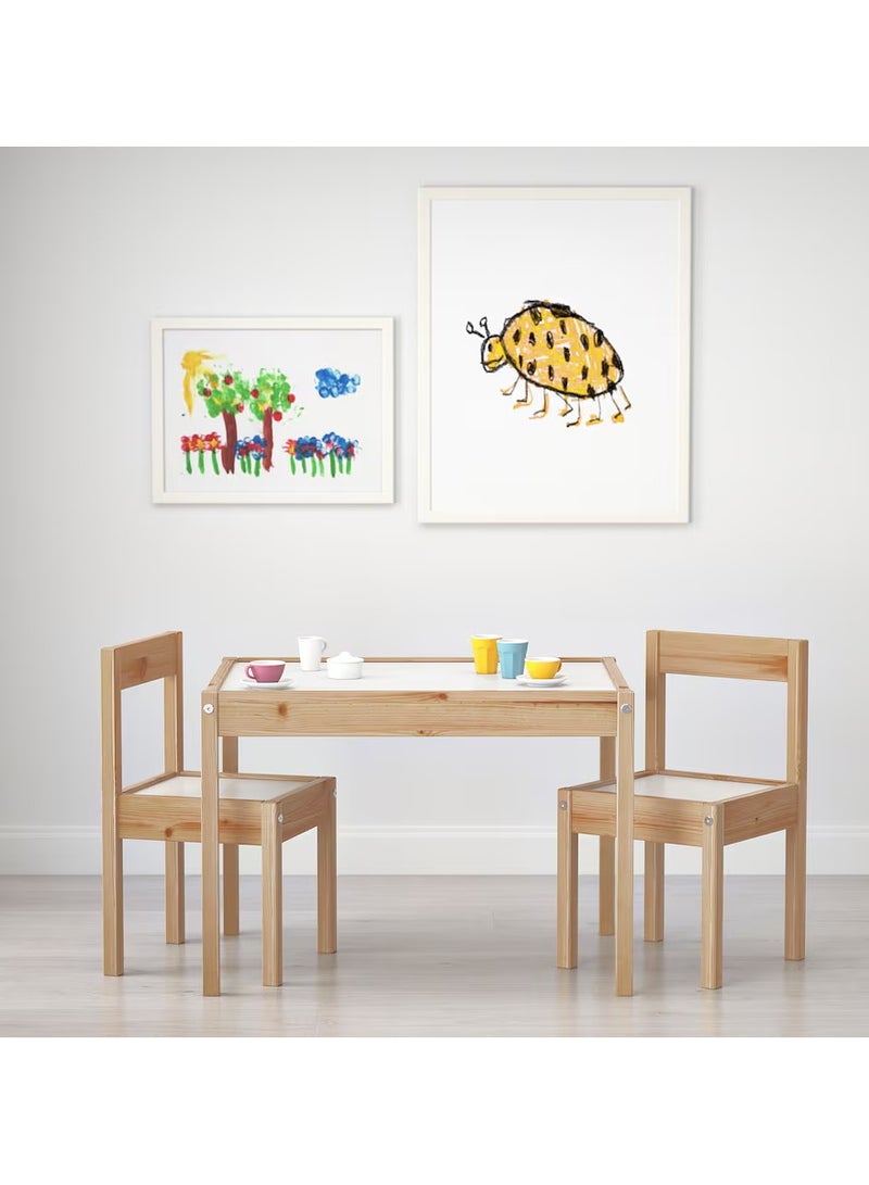 Generic Pine Children's Table with 2 chairs , For Indoor Outdoor Suitable For Small Rooms or Spaces White/Brown Wood 45x63x28 cm - Image 2