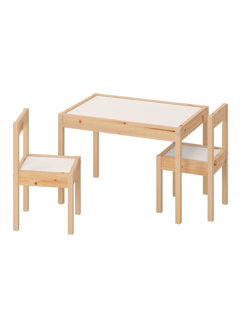 Generic Pine Children's Table with 2 chairs , For Indoor Outdoor Suitable For Small Rooms or Spaces White/Brown Wood 45x63x28 cm - Image 1