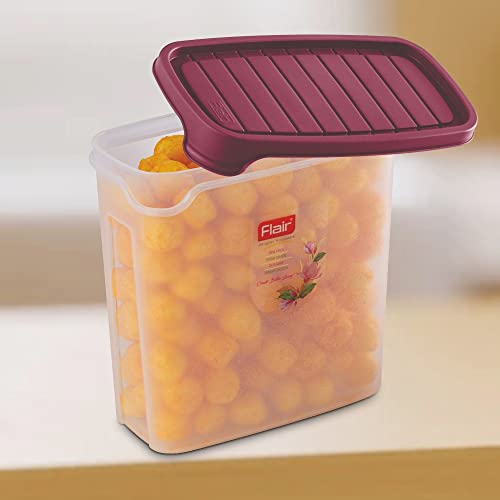 FLAIR Plastic Smart Rectangle Dry Storage Container 2000 ML Maroon (SET OF 3), Modular Kitchen, for Flour, Cereals, Snacks, Stackable, BPA Free - Image 5