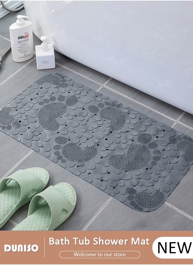 DUNISO - Feet Pattern Anti Slip Bathroom Mat Shower Mat Waterproof Mat Foot Massage Mat With Drain Holes And Suction Cups 34*64cm Bath Mat For Tub, Toilet And Bathroom Floors-Grey - Image 1