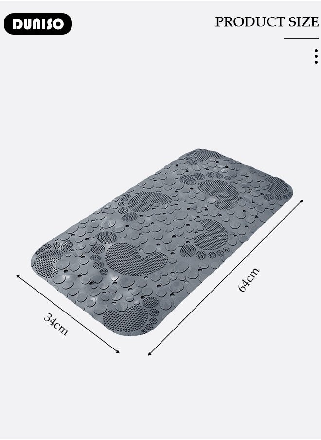 DUNISO - Feet Pattern Anti Slip Bathroom Mat Shower Mat Waterproof Mat Foot Massage Mat With Drain Holes And Suction Cups 34*64cm Bath Mat For Tub, Toilet And Bathroom Floors-Grey - Image 1