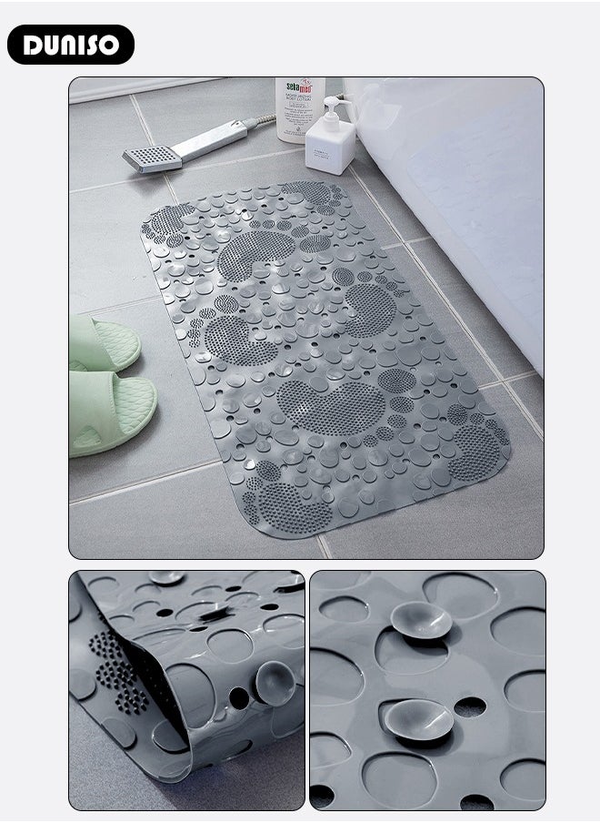 DUNISO - Feet Pattern Anti Slip Bathroom Mat Shower Mat Waterproof Mat Foot Massage Mat With Drain Holes And Suction Cups 34*64cm Bath Mat For Tub, Toilet And Bathroom Floors-Grey - Image 1
