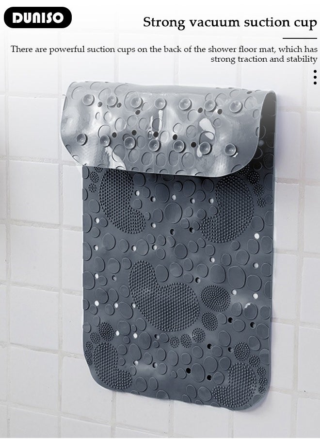 DUNISO - Feet Pattern Anti Slip Bathroom Mat Shower Mat Waterproof Mat Foot Massage Mat With Drain Holes And Suction Cups 34*64cm Bath Mat For Tub, Toilet And Bathroom Floors-Grey - Image 1