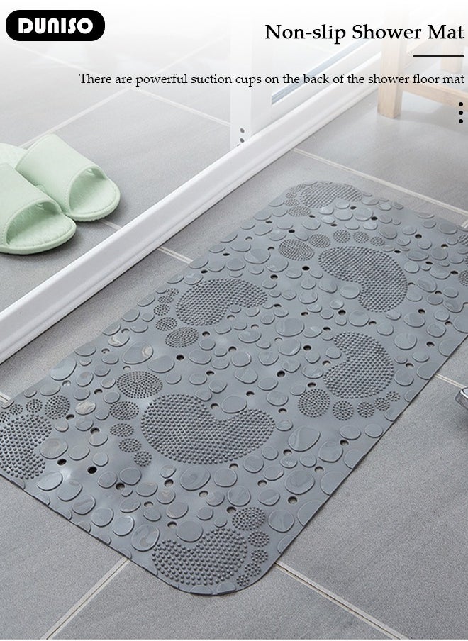 DUNISO - Feet Pattern Anti Slip Bathroom Mat Shower Mat Waterproof Mat Foot Massage Mat With Drain Holes And Suction Cups 34*64cm Bath Mat For Tub, Toilet And Bathroom Floors-Grey - Image 1