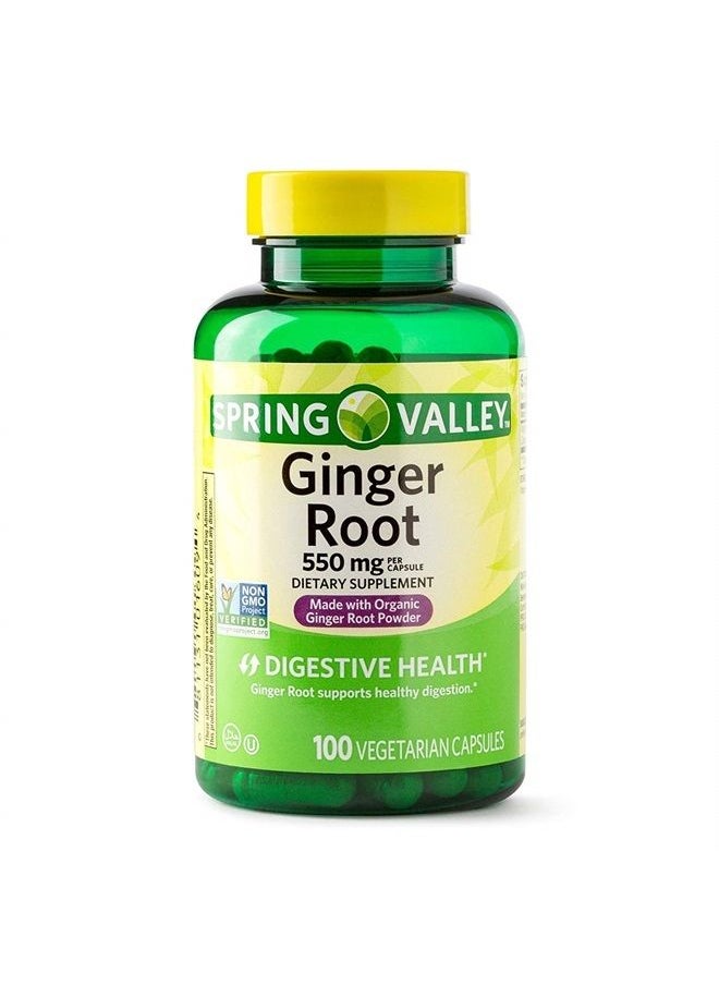 SPRING VALLEY - Ginger Root, 550 mg, Made with Organic Ginger Root Powder - 100 Vegetarian Capsules - Image 1