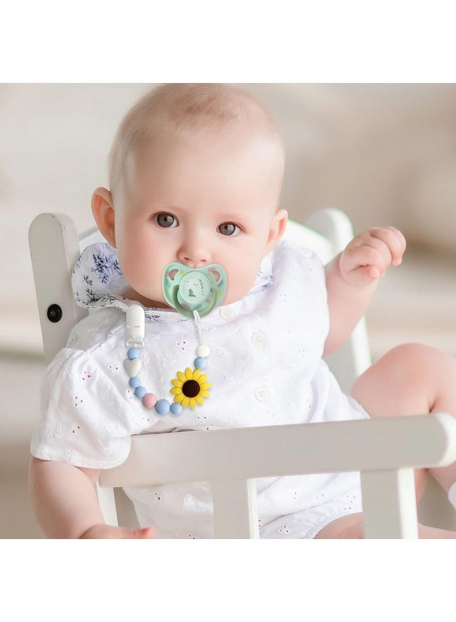 LSTRAGY Silicone Pacifier Clip, 2 Pack Pacifier Holder for Boys and Girls, Adorable Sunflower Pacifier Clips Fits for Most Pacifier, Baby Teethers, Baby Shower and Baby Gift(White&Yellow) - Image 1