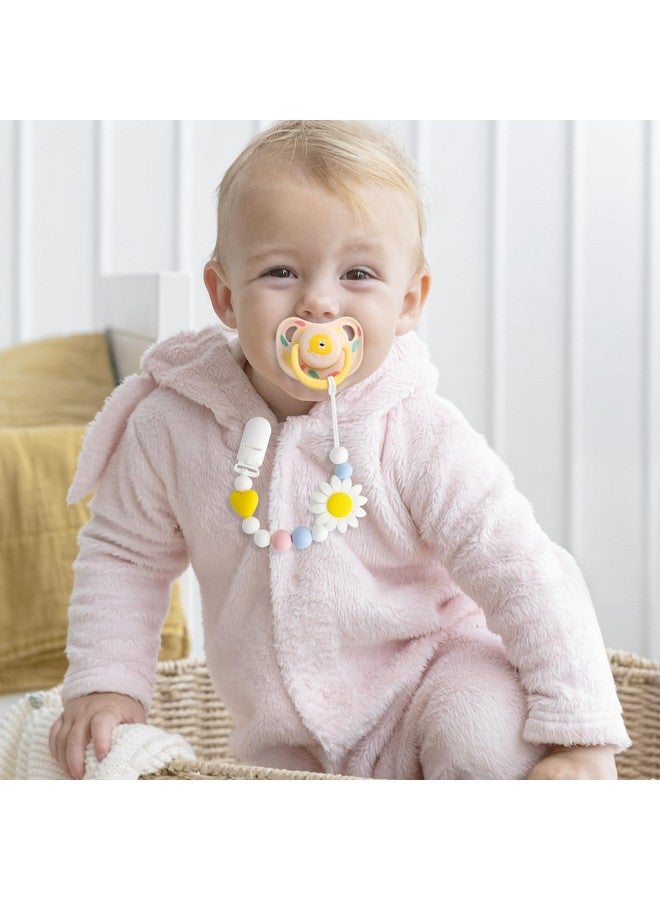 LSTRAGY Silicone Pacifier Clip, 2 Pack Pacifier Holder for Boys and Girls, Adorable Sunflower Pacifier Clips Fits for Most Pacifier, Baby Teethers, Baby Shower and Baby Gift(White&Yellow) - Image 2