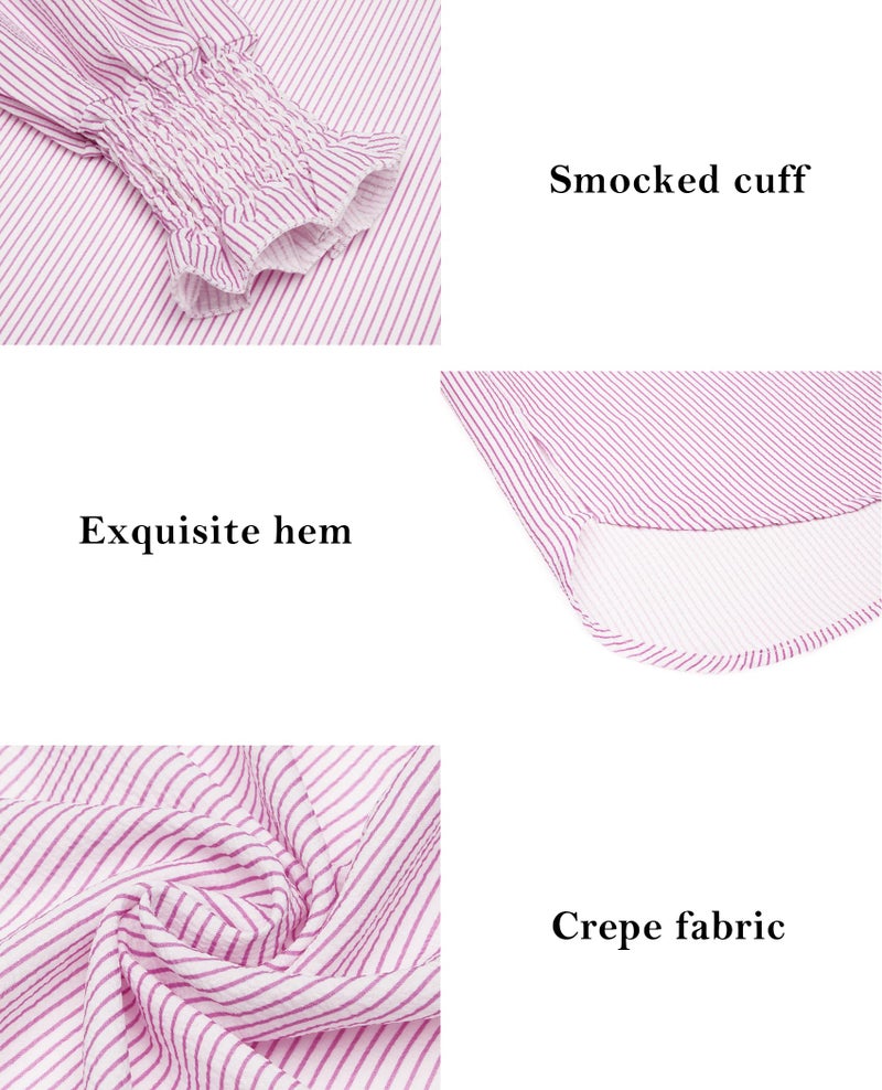 Gleeivy Pink Striped Shirt V Neck Button Up French Long Sleeve Work Casual Spring Ladies Button Down Shirts and Blouses Boyfriends Shirt Oversized High Low Hem Tunic Tops for Leggings Loose Fit - Image 5