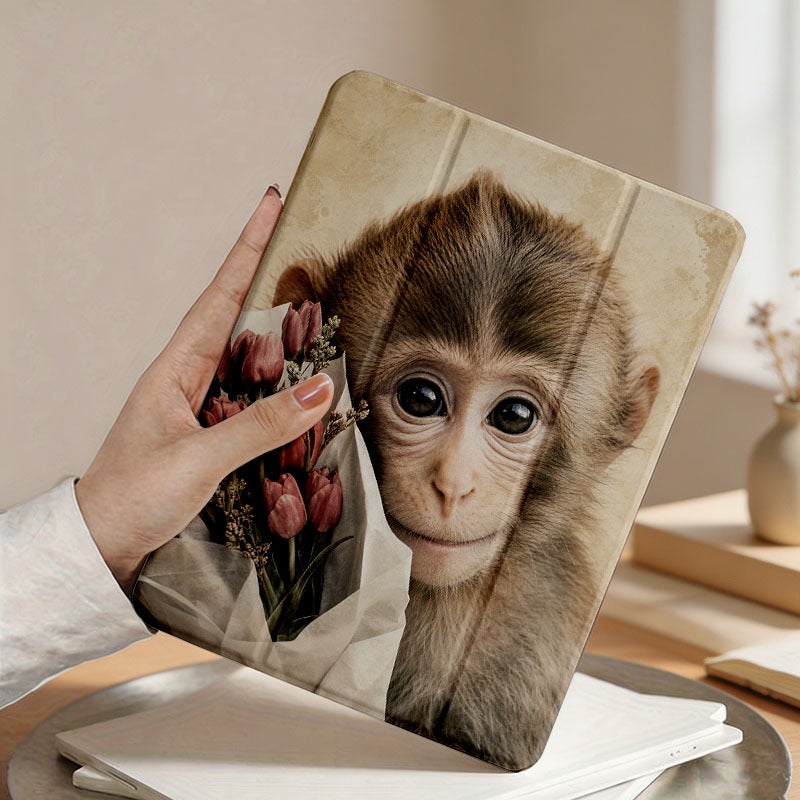 Tablet Case for iPad, Monkey With Paper Flower Bouquet, iPad Case Cover for Mini Air Pro 4 5 6 7 8 9 10 11 12, Suitable for 7.9 8.3 9.7 10.2 10.5 10.9 11 12.9 13 inch Shockproof Anti-Scratch Clear with Stand - Image 4