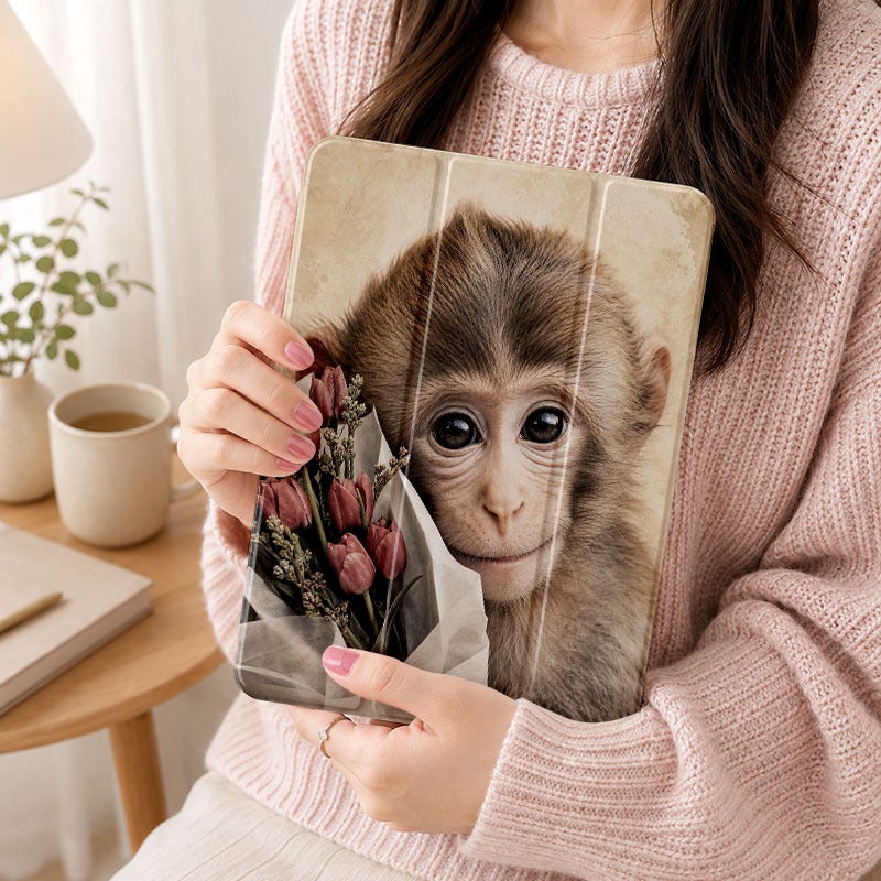 Tablet Case for iPad, Monkey With Paper Flower Bouquet, iPad Case Cover for Mini Air Pro 4 5 6 7 8 9 10 11 12, Suitable for 7.9 8.3 9.7 10.2 10.5 10.9 11 12.9 13 inch Shockproof Anti-Scratch Clear with Stand - Image 5