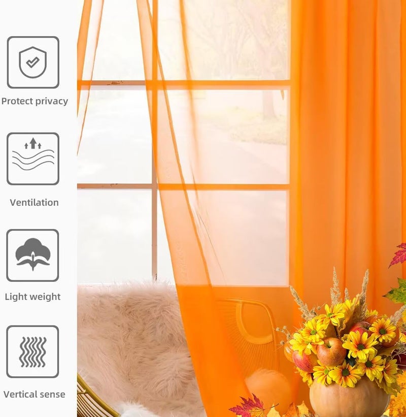 youleyar Solid Sheer Rod Pocket Curtain Voile Draperies 2 Panels White Beige Black Grey Coffee 52 Inch Width 84 Inch Long 1 Pair for Kitchen Bedroom Children Living Room Yard (Orange,52Wï½˜84L) - Image 4